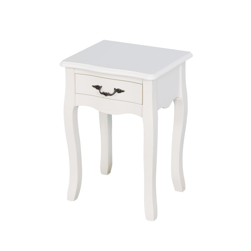 White Living Room Floor-standing Storage Table with a Drawer, 4 Curved Legs
