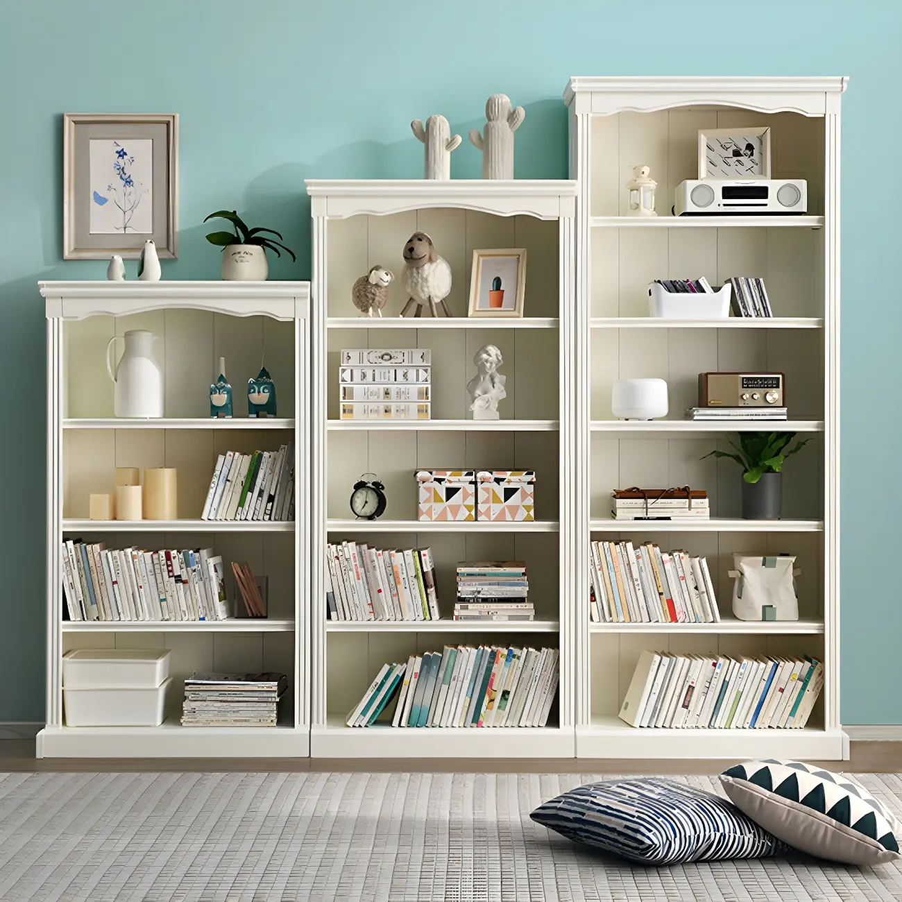 Classic Simple White Rectangular Wood Bookcase