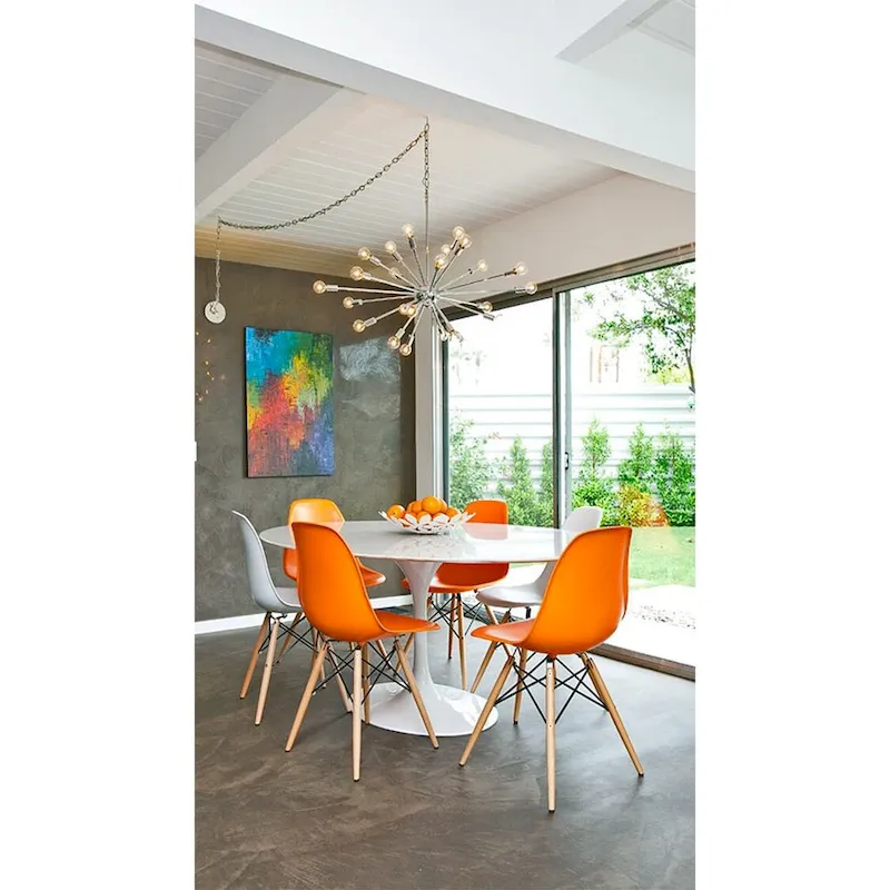 Set of 2 Mid-Century Modern Dining Chairs Armless Plastic Shell Seat with Natural Wooden Eiffel Leg Base, Red