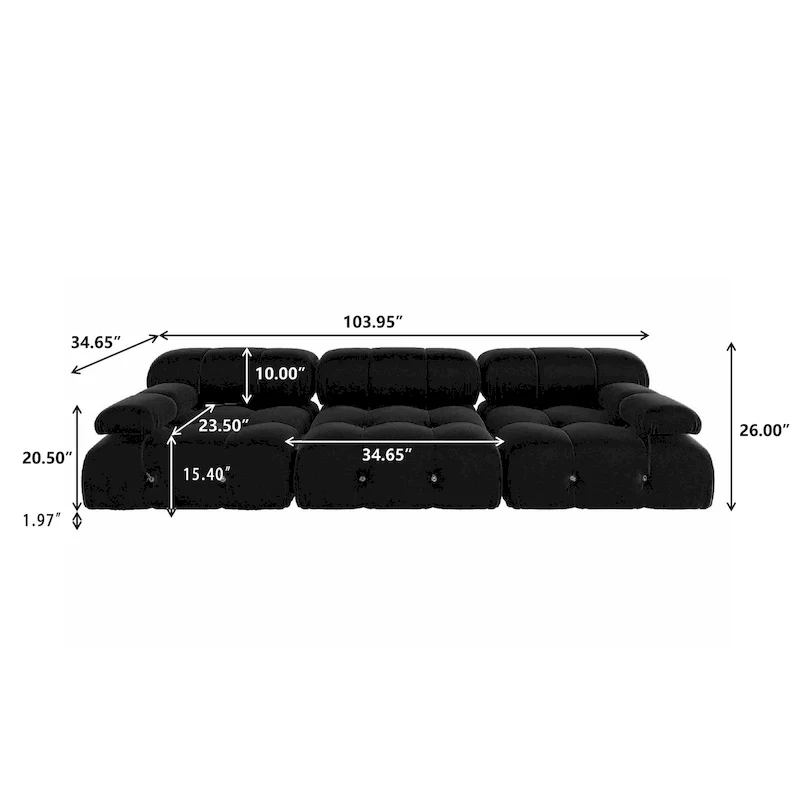 Black Modular Sectional Sofa Velvet Upholstered Sofa