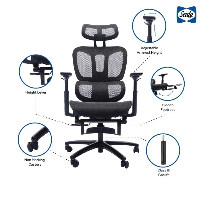 Sealy Huxley Ergonomic High-Back Mesh Office Chair with Adjustable Headrest and Armrests