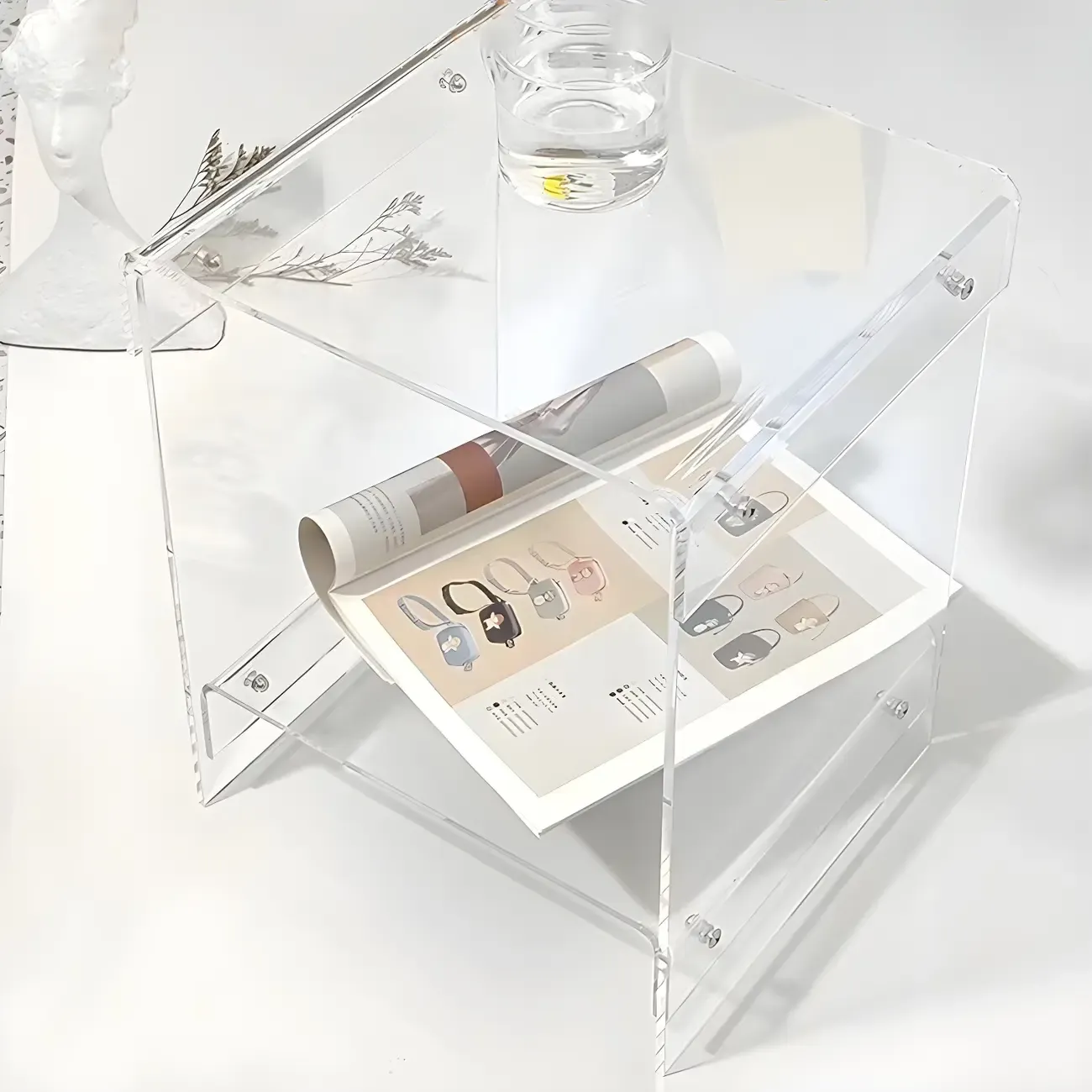 Modern Acrylic Bedside Table with Shelf