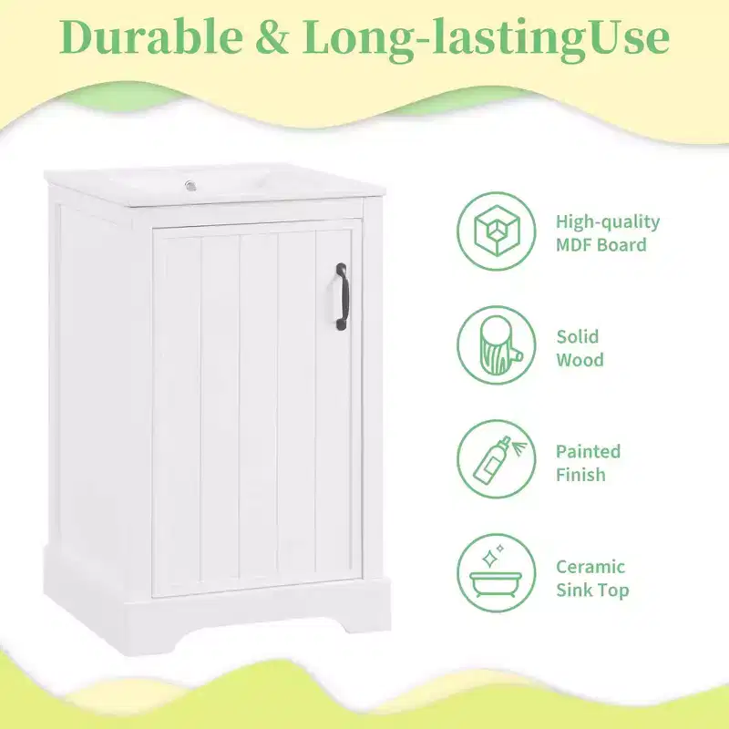 30 Inch Freestanding Bathroom Vanity with Sink, White MDF & Rubberwood, 3 Drawers & Adjustable Shelf