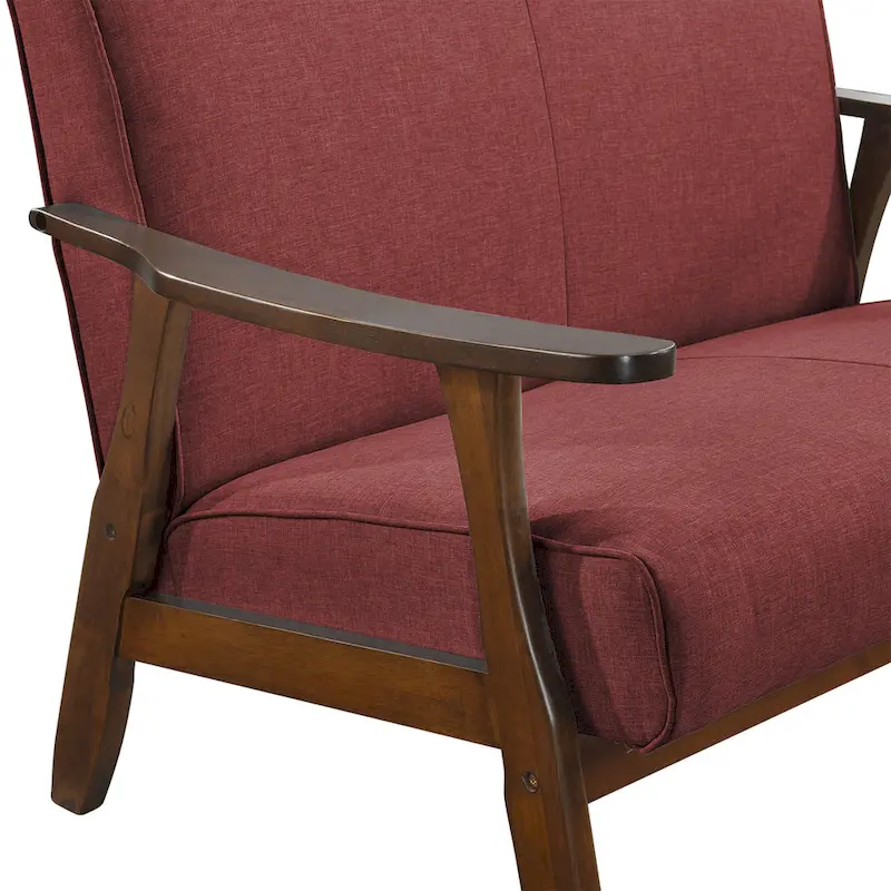 Mid-Century Modern Loveseat 2-Seater Sofa with Wooden Arms - Light Gray Linen Upholstery 46.69