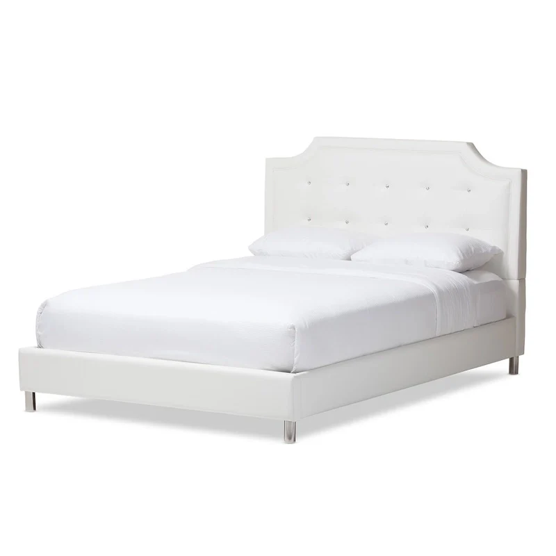 White Modern Platform Bed with Upholstered Headboard