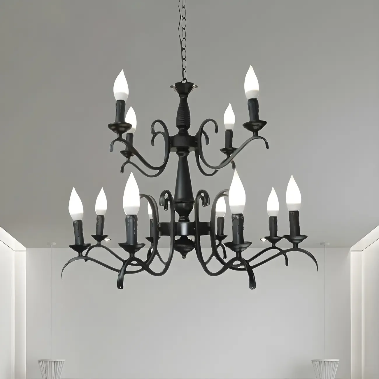 Industrial Black Metal Candelabra Chandelier
