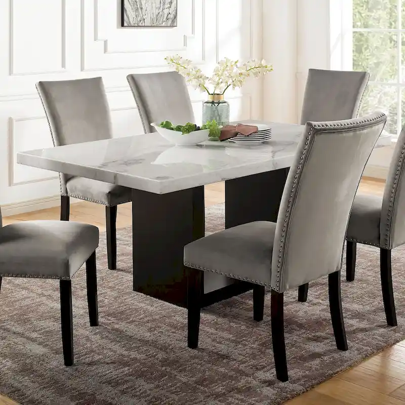 Cots Farmhouse White 70-inch Marble Dining Table