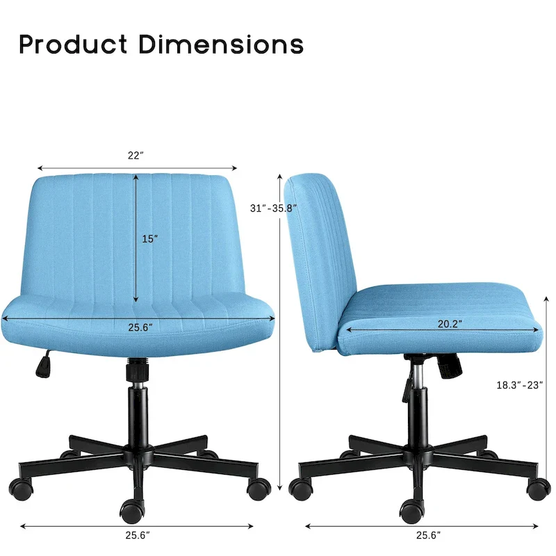 Bossin Criss Cross Chair Armless Office Desk Chair with Wheels,Fabric Padded Cross Legged Chair, Swivel Wide Seat Vanity Chair