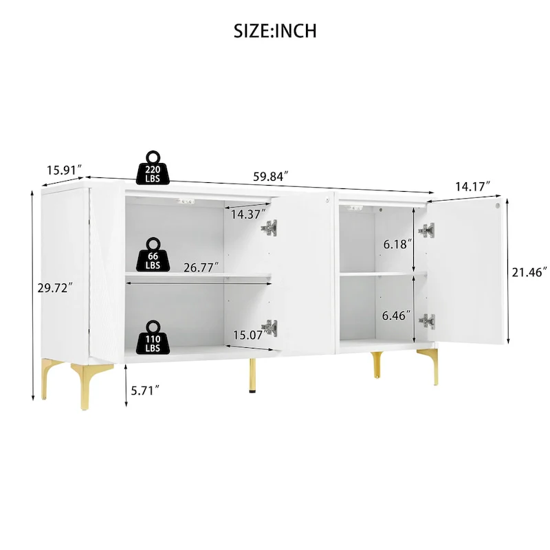 Sideboard Buffet Cabinet with Adjustable Shelves and 4 Storage Compartments