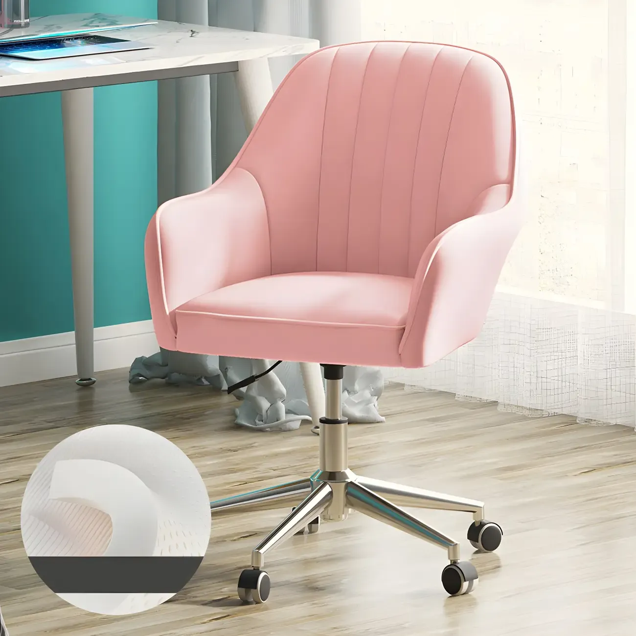 Modern Yellow Leather Swivel Office Chair