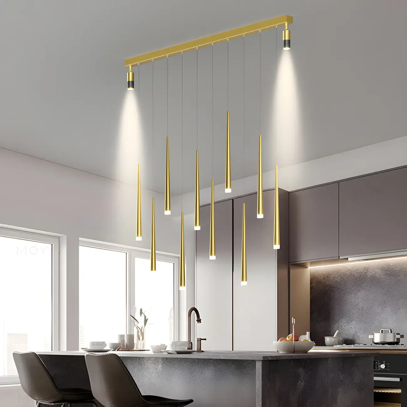 Modern Adjustable LED Black Island Pendant Light for Kitchen