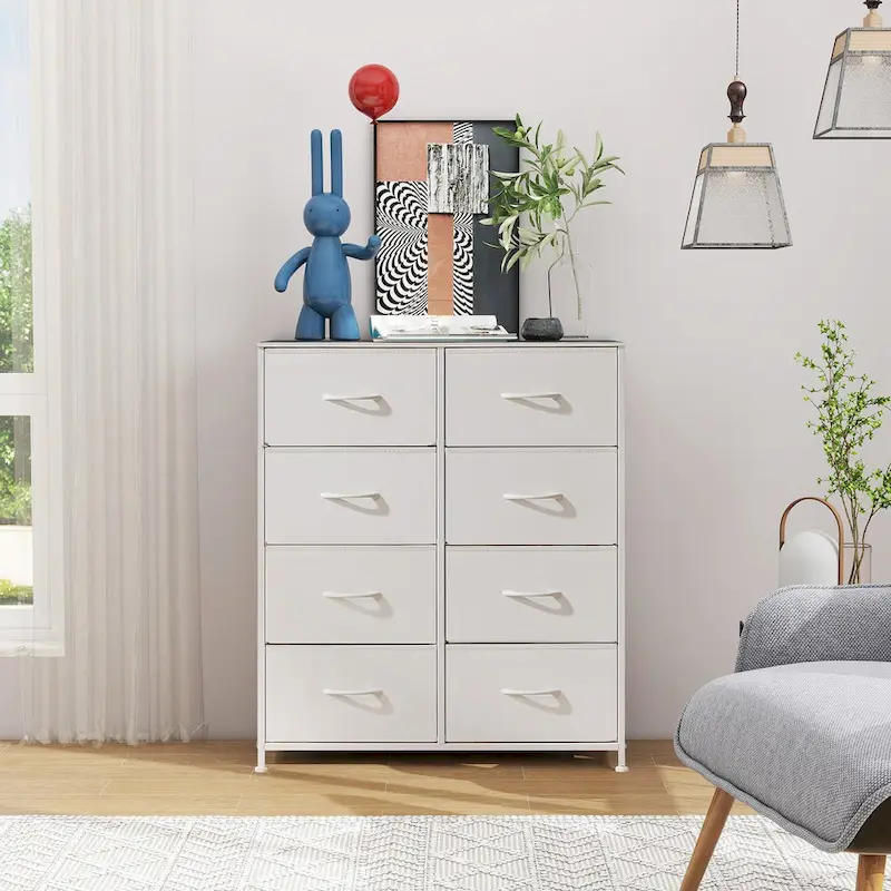 8 Drawer Fabric Chest of Drawers with Wooden Top