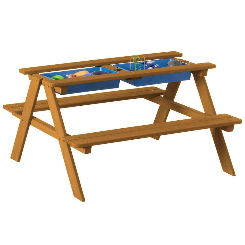 Picnic Play Table, Sandbox Table with Umbrella Hole and 2 Play Boxes.