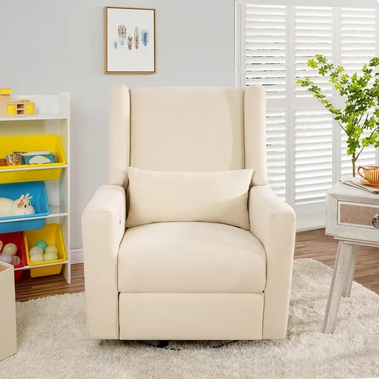 Power Swivel Glider Recliner Chair – Gray / White / Cream, Single Seat