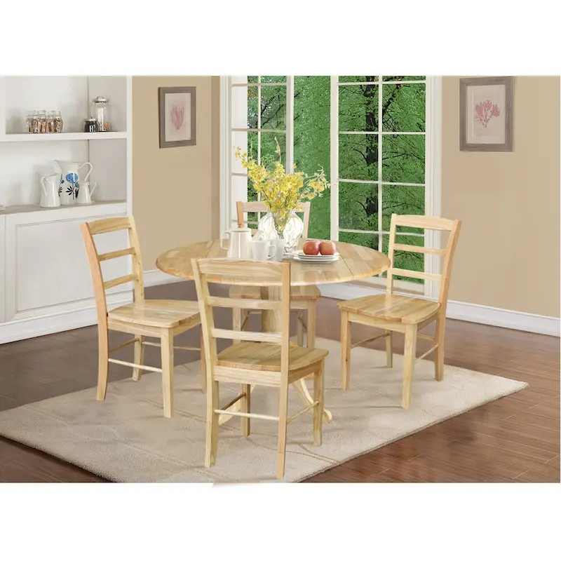 42 Drop Leaf Dining Table with 4 Ladderback Chairs - 5 Piece Set