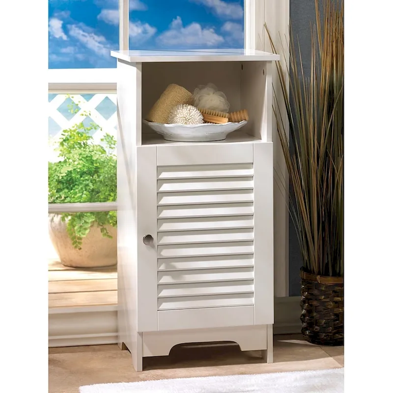 White Louvered Single Door Cabinet