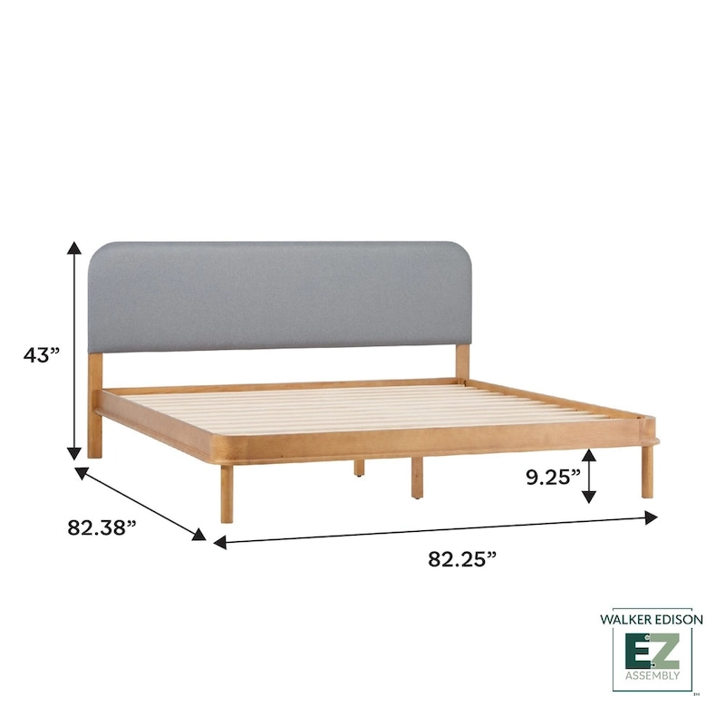 Walker Edison Solid Wood King Bed with Curved Upholstered Headboard