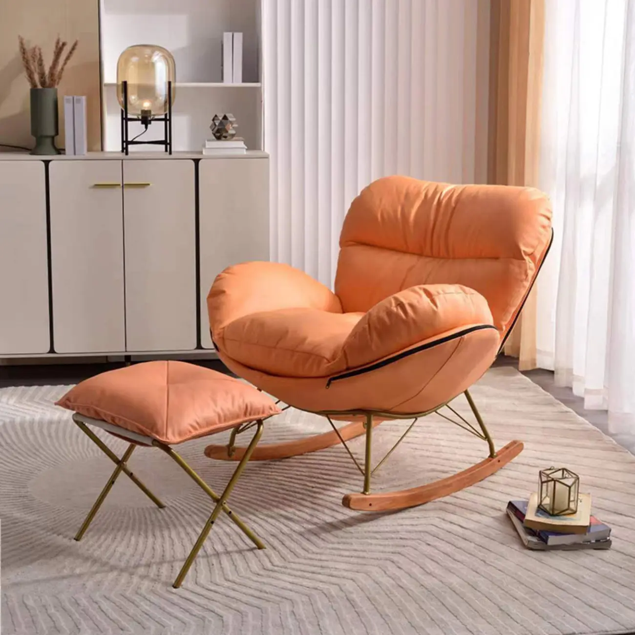 Modern Ergonomic Wingback Rocking Chair with Upholstered