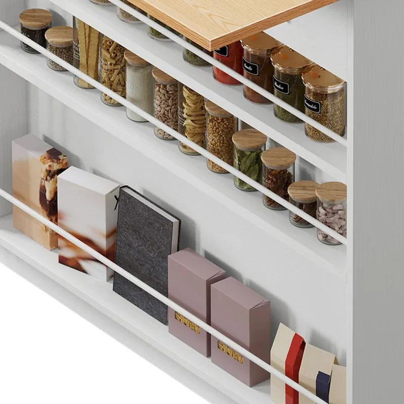 Moasis Kitchen Island Drop Leaf Double Tilt Out Trash Cabinet with Power Outlet & Wheels