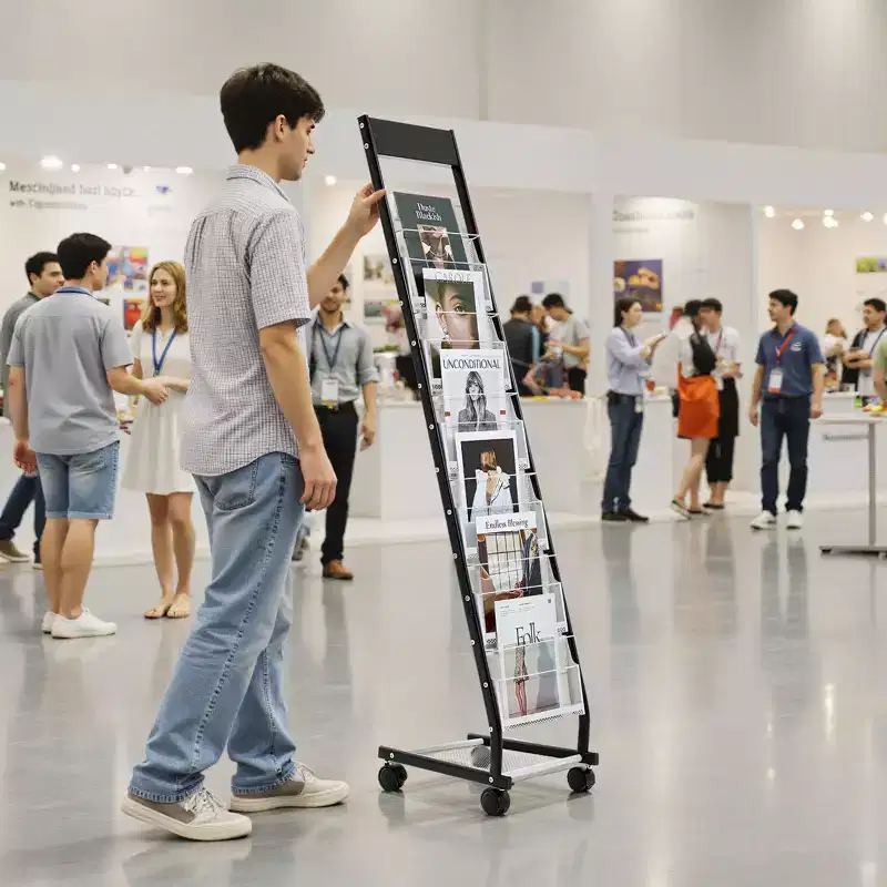 VEVOR Brochure Display Rack, Narrow 6-Tier Magazine Literature Display Stand with Wheels, Metal Floor Standing Magazine Rack, 6 Pockets, Black