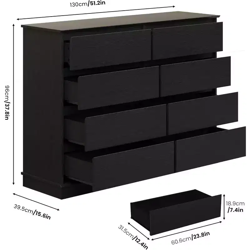 CuisinSmart 8 Drawer Dressers for Bedroom, Chest of Drawers with Deep Drawers, Horizontal Wooden Dresser for Living Room, Hallway, Kids Room
