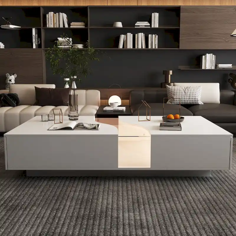 White 2-Drawer Coffee Table with 7-Color LED Lighting – 55.1W