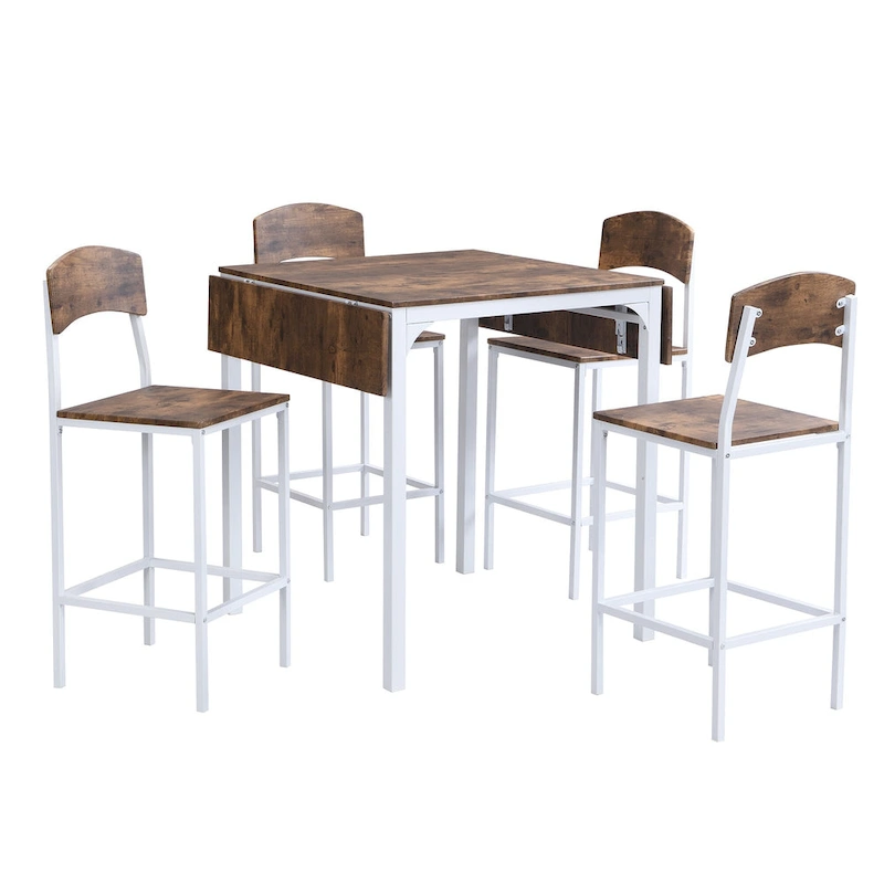 Counter Height Dining Table Set, 5-Piece Drop Leaf Dining Table Set with Drop Leaf Table and 4 High Dining Chairs