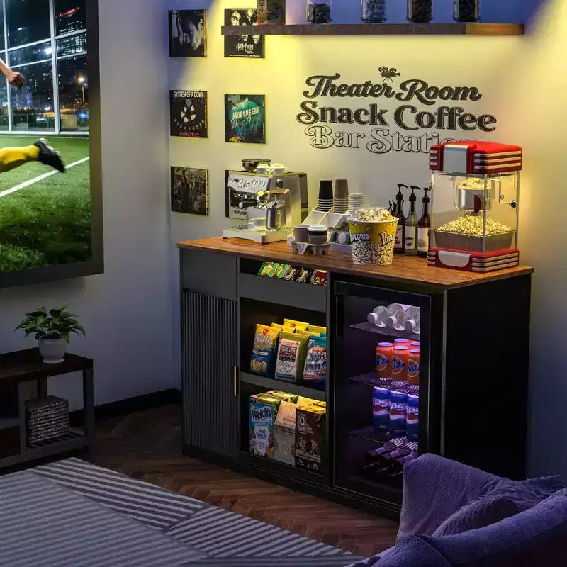 GDLF Snack Bar Cabinet with Fridge Space, Snack Organizer with Storage for Home Theater