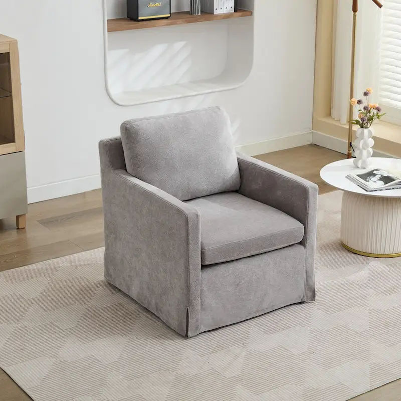 Swivel Accent Chair, Upholstered Skirted Swivel Chair with Removable Back Cushion, 360 Degree Comfy Armchair