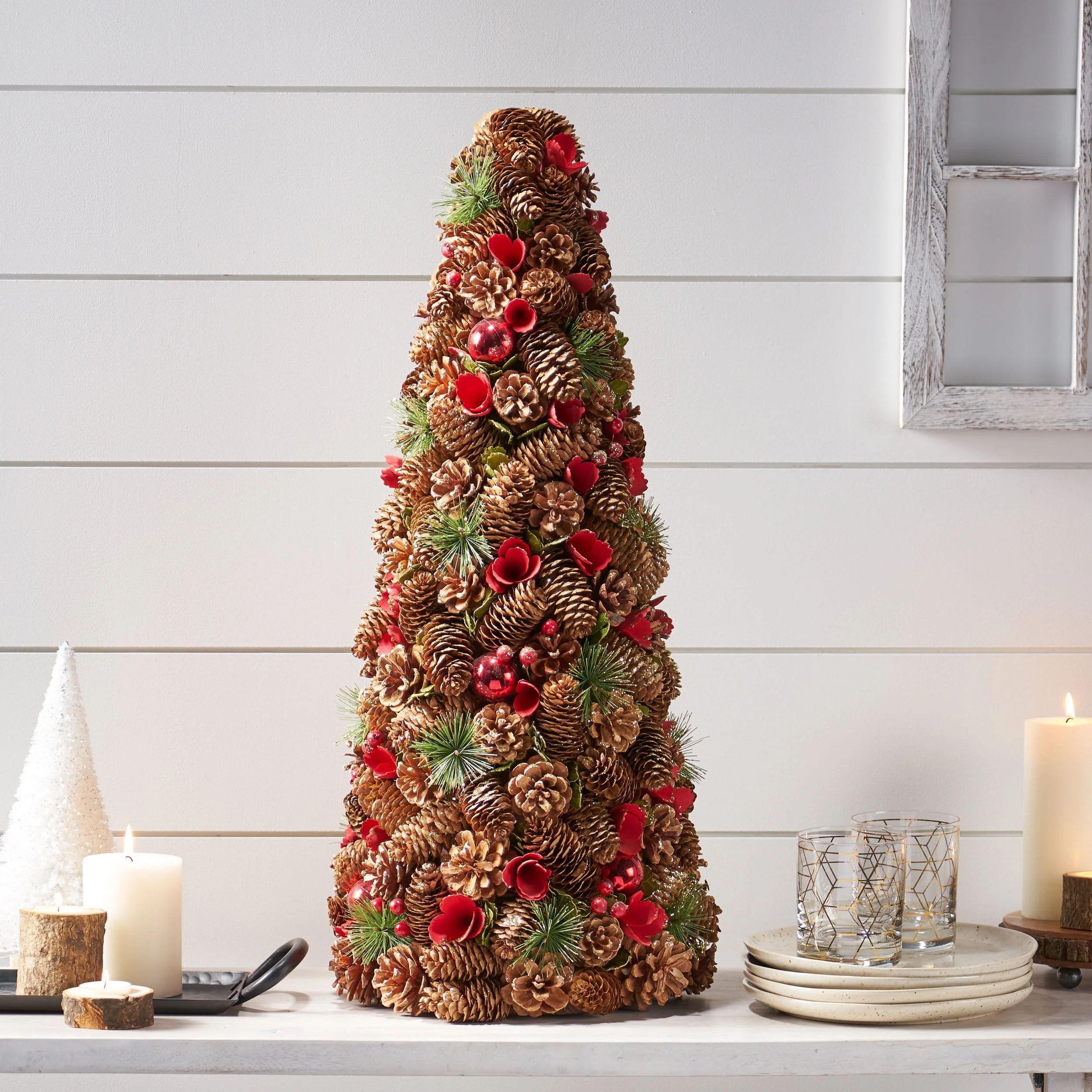 Pre-Decorated Pine Cone and Glitter Unlit Artificial Tabletop Christmas Tree - NH956313