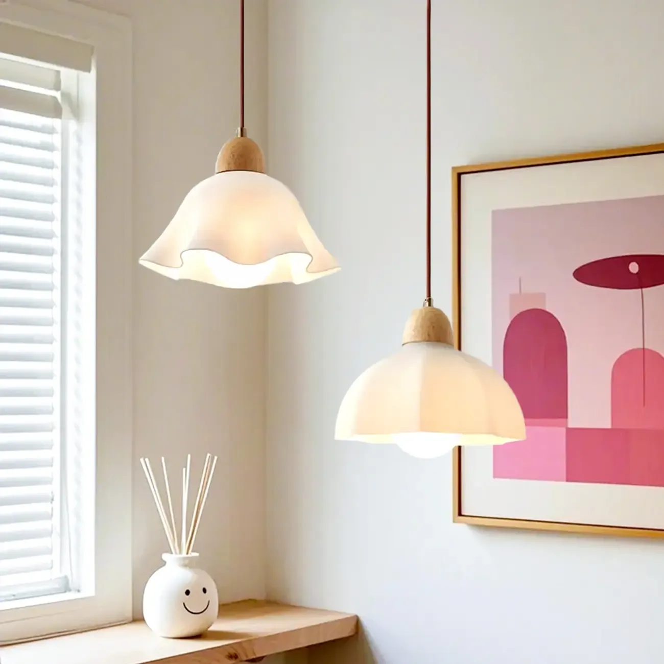 Modern White Floral Shade Pendant Lamp for Bedroom