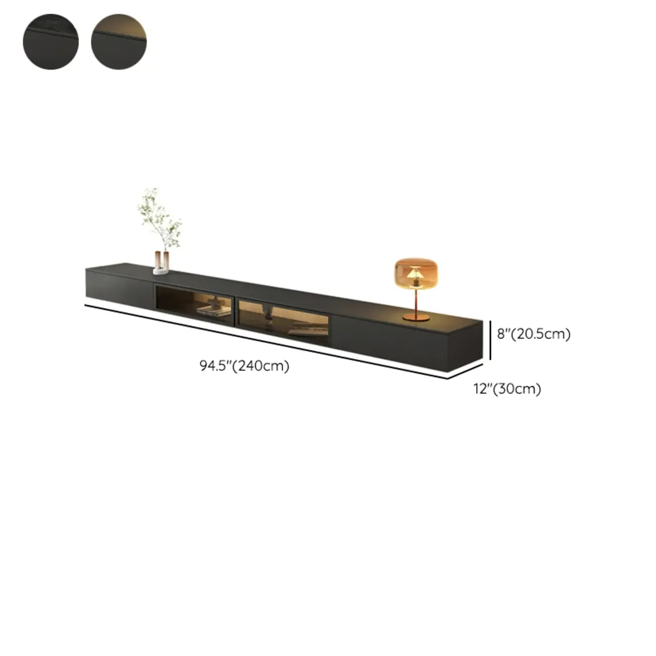 63 Grey Sintered Stone Long Floating TV Stand with Cabinet