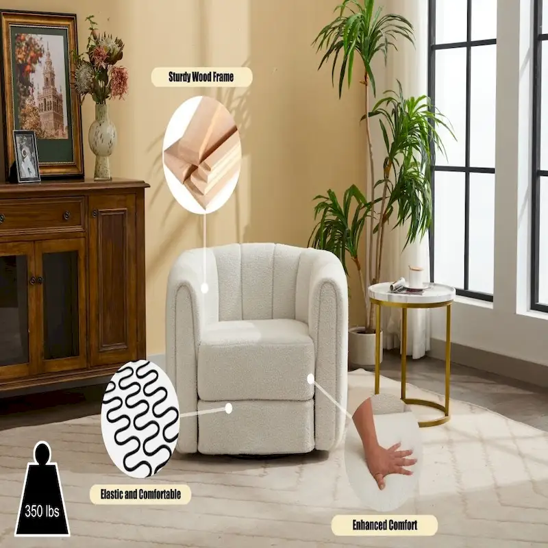 360° Swivel Barrel Chair - Upholstered Teddy Fabric Accent Chair