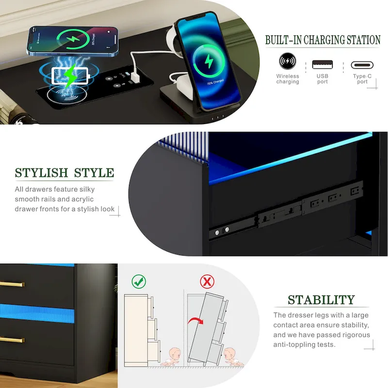 7 - Drawers Dresser With LED Light and USB Port