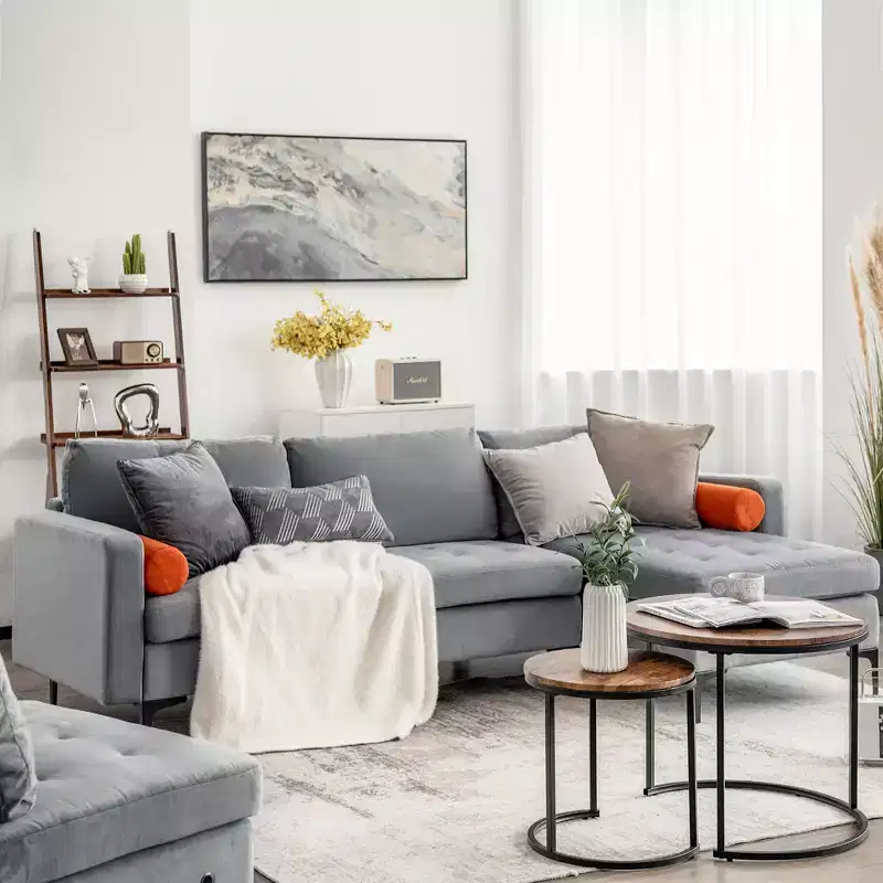 Costway Modular L-shaped Sectional Sofa with Reversible Chaise & 2 USB Ports Ash Grey