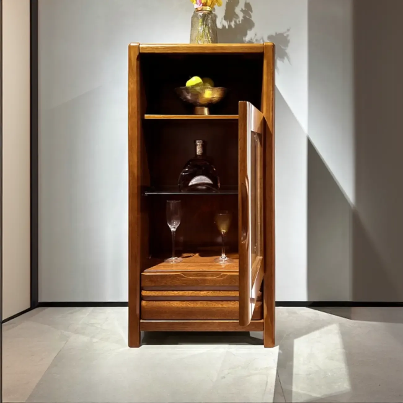 Modern Wood Wine Rack with Glass Holder Walnut