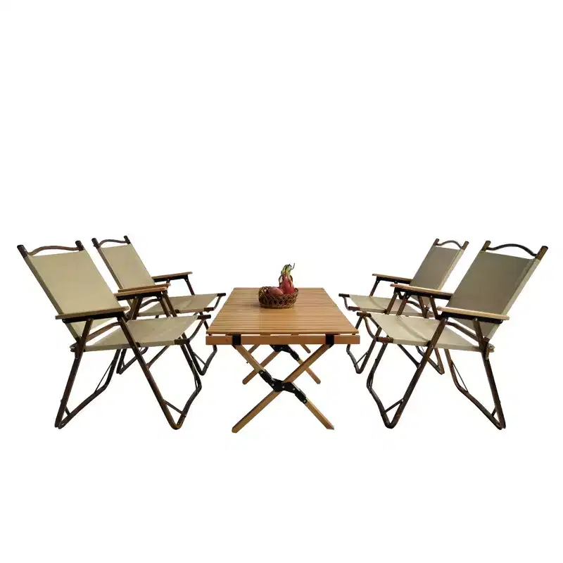 Multi-Function Foldable and Portable Dining Set, 1 Dining Table & 4 Folding Chairs, Indoor and outdoor universal ,Natural