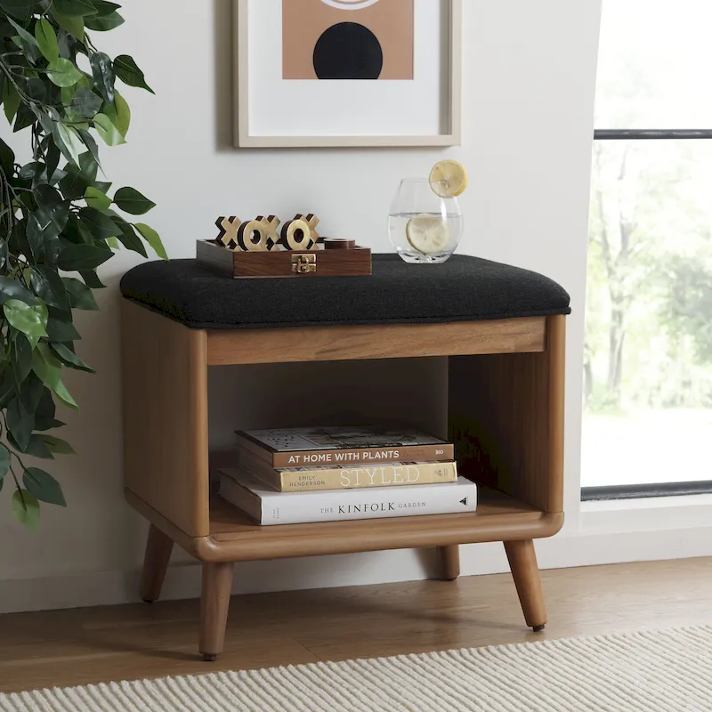 Black / Dark Grey / Cream Open Shelf Bench with Cushion – Single Seat, 20