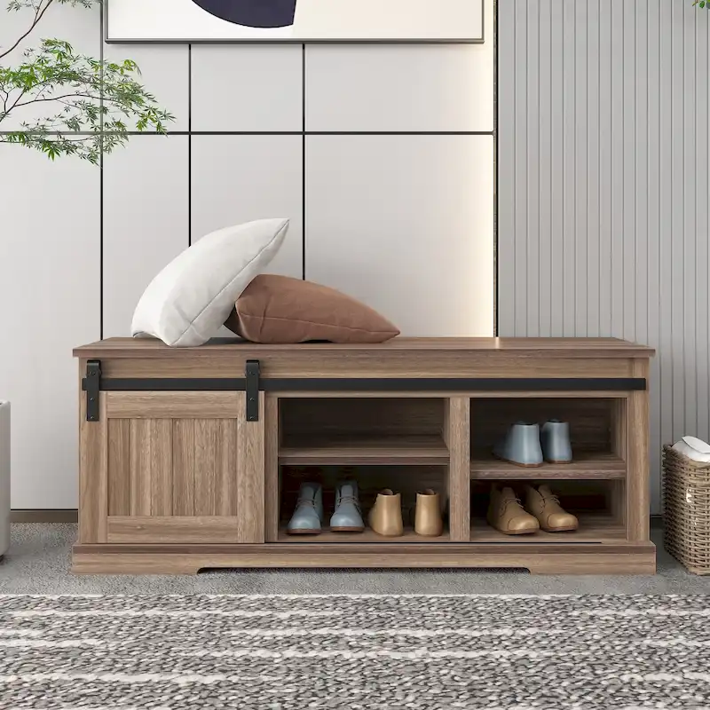 Storage Bench with a Sliding Door and Adjustable Shelf