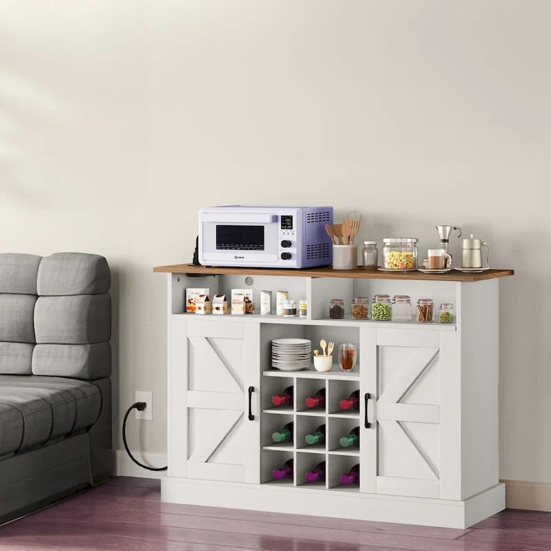 47 Farmhouse Coffee Bar Cabinet with Floating Shelf