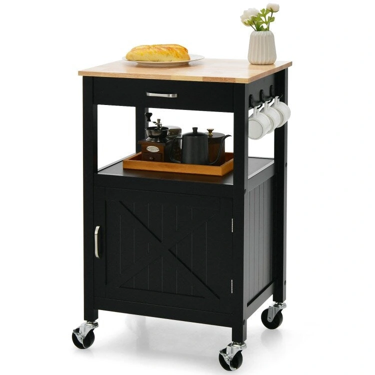 Rolling Kitchen Island Cart with Drawer and Side Hooks - 22 x 18 x 36 (L x W x H)