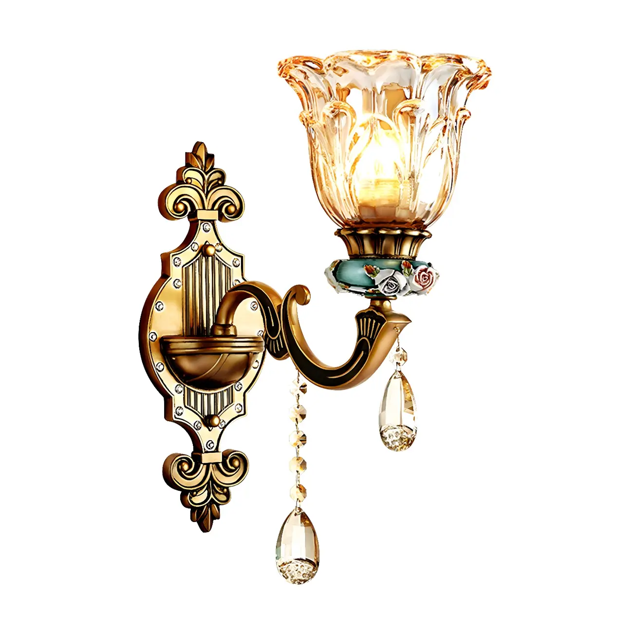 Elegant Brass Wall Sconce with Crystal Shade for Hallway
