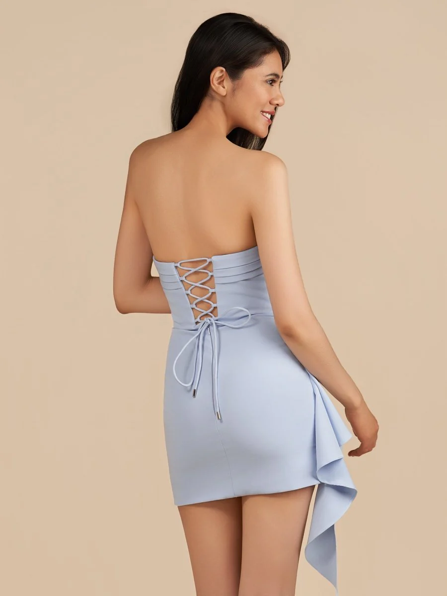 Sky Blue - Strapless Spandex Bodycon Homecoming & Cocktail Dress With Slit