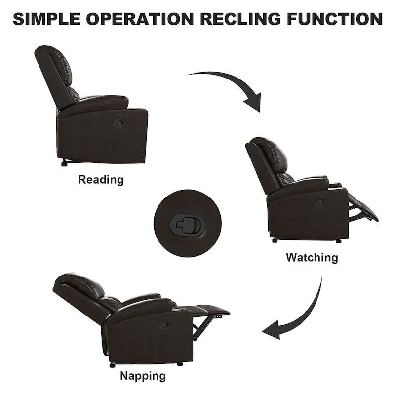 Home Theater Seating Manual Recliner with Overstuffed Back and Armrests