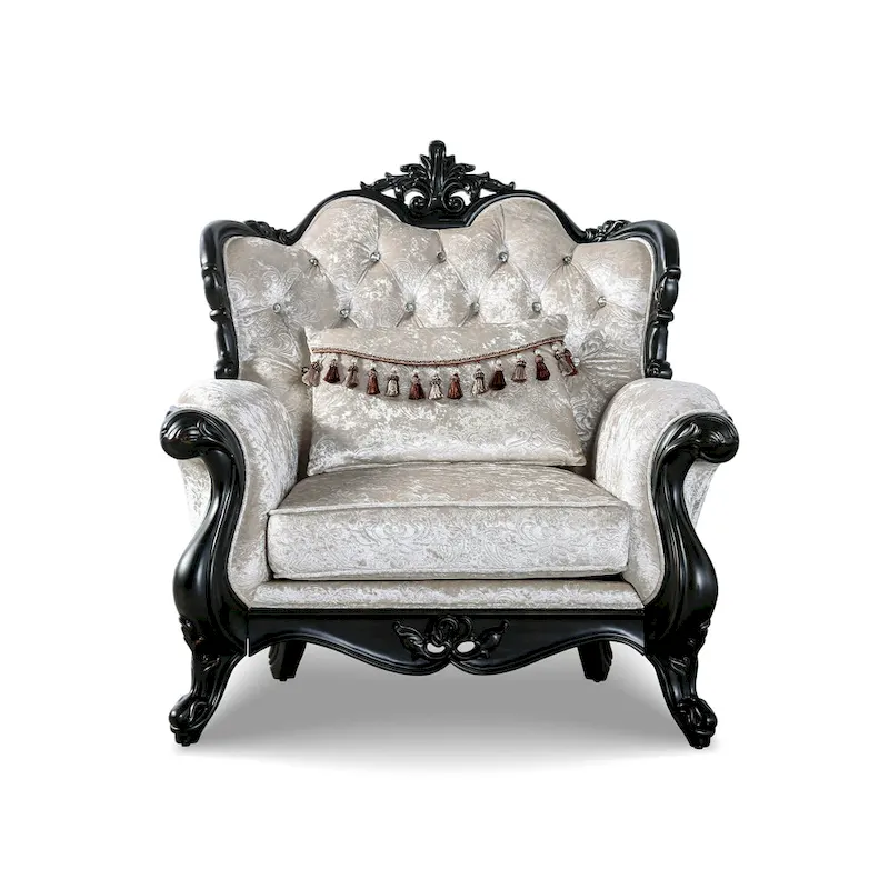 Furniture of America Clarissa Traditional Arm Chair with Button Tufted Back and Accent Pillow