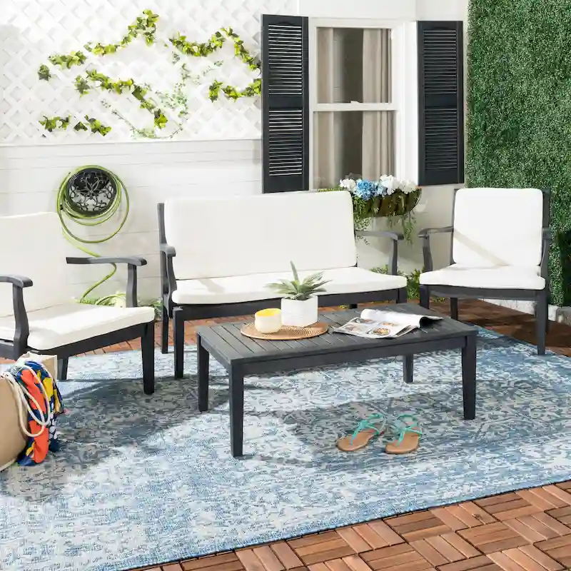 SAFAVIEH Outdoor Kaia Acacia Wood 4-Piece Patio Set - 39Wx24Dx14H