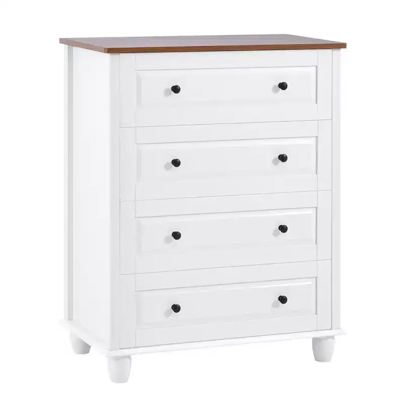 AEELLEEA Bedroom White Dresser 4 Drawers Spacious Storage Organizer Chest with Brushed Metal Handle for Living Room