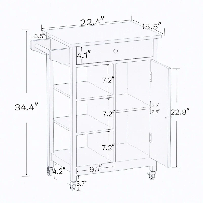 Kitchen Rolling Trolley Cart with Adjustable Shelves and Towel Rack