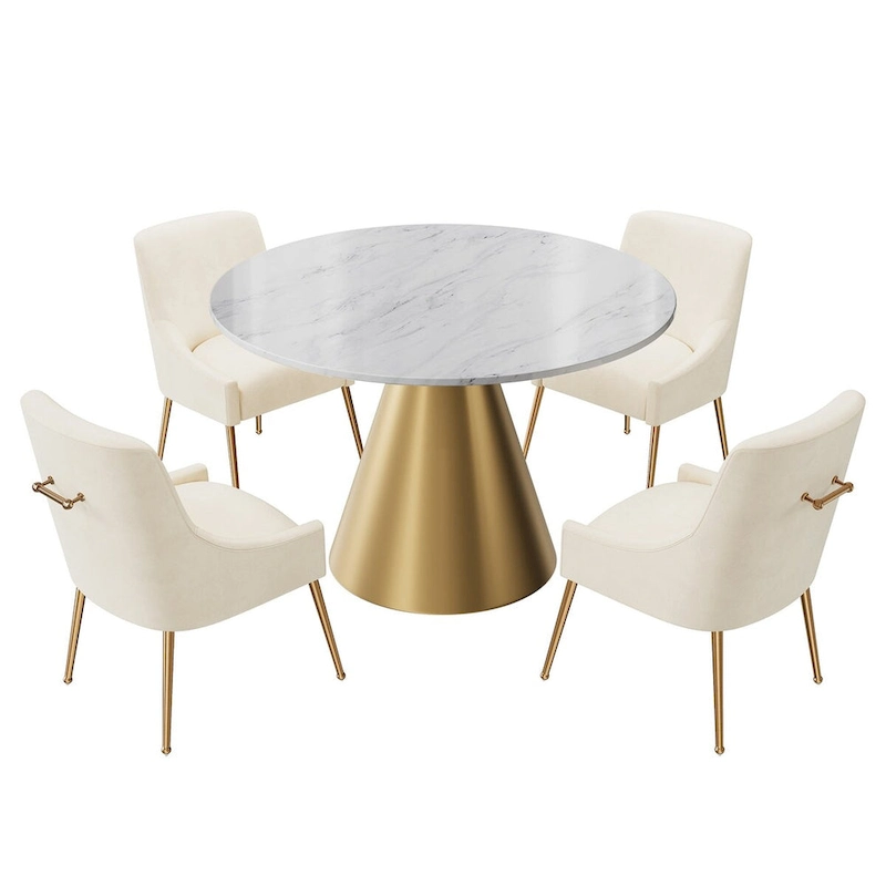 48 Marble Top Metal Dining Table with Velvet Dining Chair Set