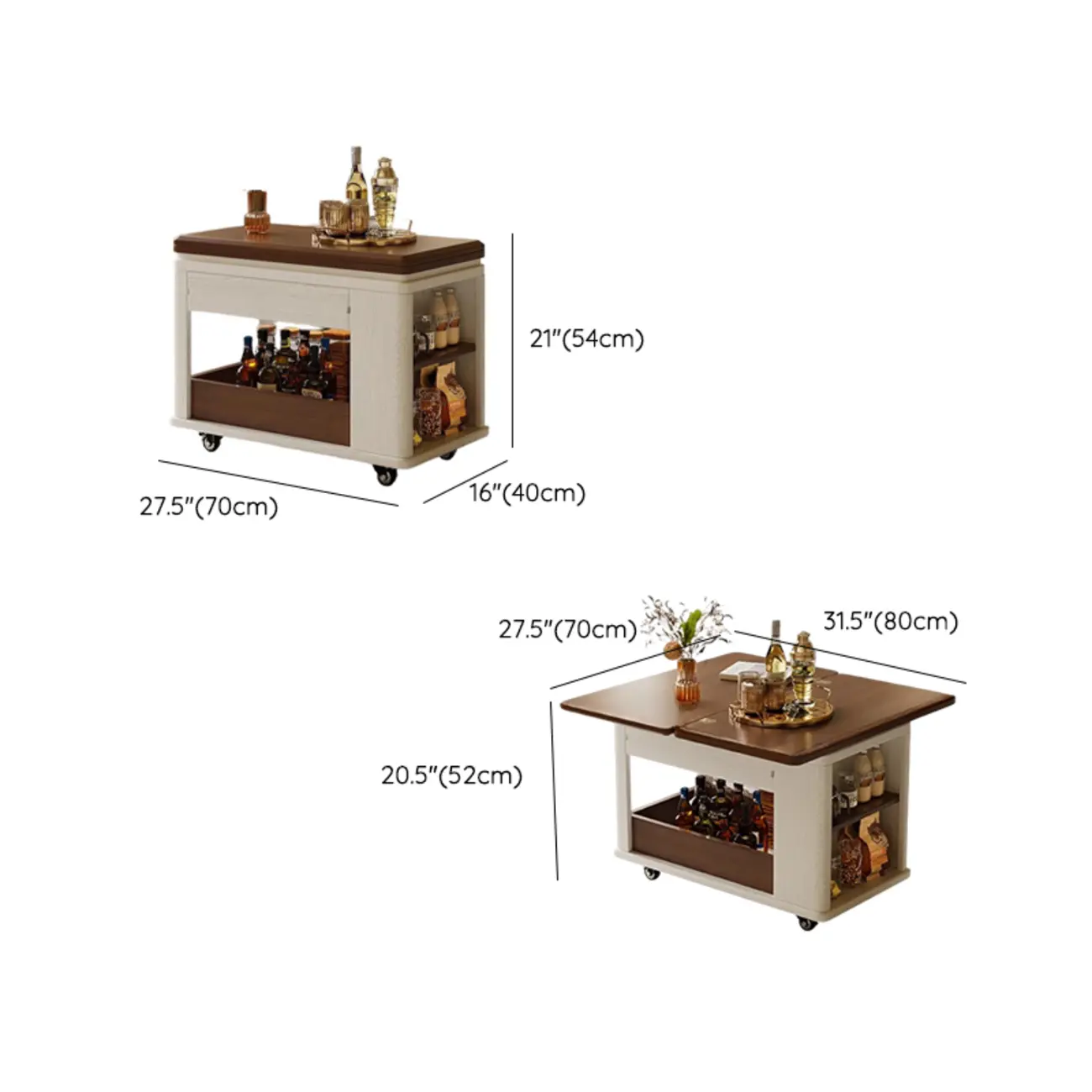 Multi-functional Wood Rolling Side Table Foldable Table Top